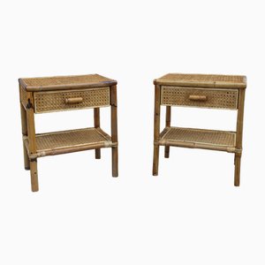 Italian Bedside Tables in Bamboo and Rattan, 1950s, Set of 2
