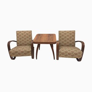 H 269 Jindřich Halabala Armchairs and Spider Table, Former Czechoslovakia, 1960s, Set of 3