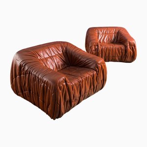 Lounge Chairs in Cognac Leather by D'Urbino & Lomazzi, Set of 2