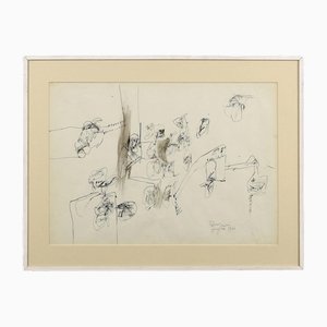 Bepi Romagnoni, Composition, 1960, Technique Mixte sur Papier, Encadré