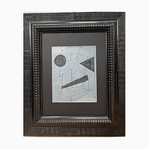 After Ivan Pougny, Geometric Composition, 1915, Ink on Gray Sheet, Framed