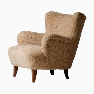 Fauteuil Laila en Peau de Mouton attribué à Ilmari Lappalainen pour Asko, Finlande, 1950s