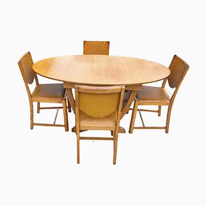 Mesa de comedor y sillas Art Déco de roble, años 50. Juego de 5