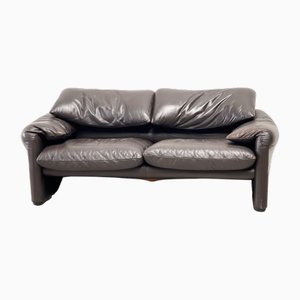 Maralunga Sofa in Dark Brown Leather by Vico Magistressti for Cassina
