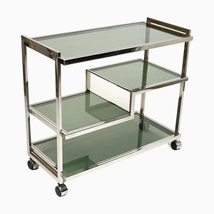 Serving Cart Table in Chrome and Smoked Glass, Italy, 1970s