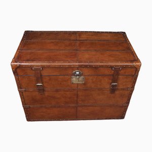 Large English Leather Campaign Luggage Trunk
