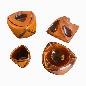 Kit Tablier Havana Marron en Cuir Saddle et Faïence de Longchamp, 1950, Set de 4
