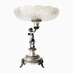 Cut Crystal Glass Fruit Bowl on Angel Stand, Germany, 1800s