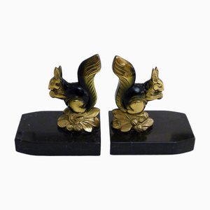 Art Deco Squirrel Sculptures with Black Marble Base by Tedd, 1930s, Set of 2