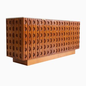 Brutalistisches Italienisches Sideboard aus Travertin und Holz