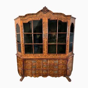 Large Antique Dutch Floral Marquetry Inlaid Display Cabinet in Burr Walnut, 1800