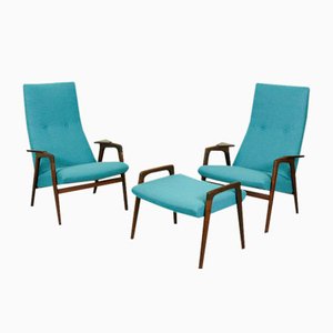 Danish Lounge Chairs with Ottoman by Yngve Ekström for Pastoe, 1960s, Set of 3