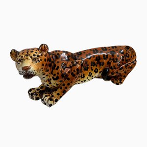 Italian Handpainted Leopard in Ceramic, 1950s