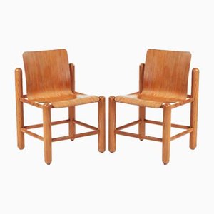 Sedie in pino e compensato nello stile di Daumiller, anni '70, set di 2
