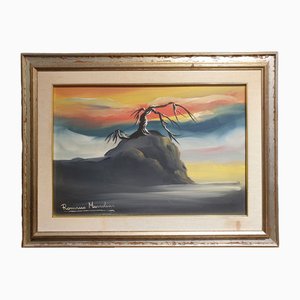 Romano Mussolini, Paesaggio, anni '50, Olio su tela, Con cornice