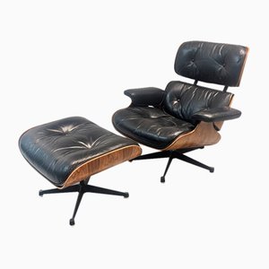 Sessel und Fußhocker von Eames für Mobilier Internationale, 2er Set