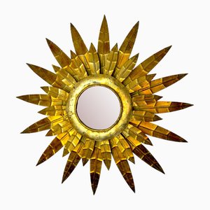 Applique Soleil Floral Brutaliste en Métal Doré, Italie, 1970s