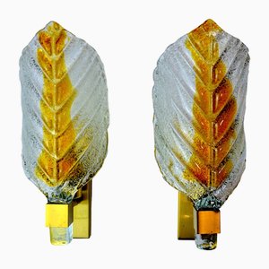 Leaf Sconces in Orange Murano Glass attributed to Carl Fagerlund, Germany, 1970s, Set of 2