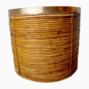 Rattan and Brass Planter, Italy, 1970s