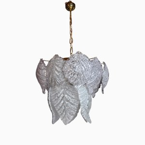 Italian Leaves Chandelier in Frosted Glass from Mazzega, 1960