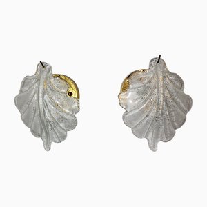 Italian Leaf Sconces in Frosted Glass from Murano Mazzega, 1970, Set of 2