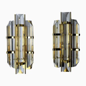 Italian Sconces in Cut Glass from Venini, 1970, Set of 2