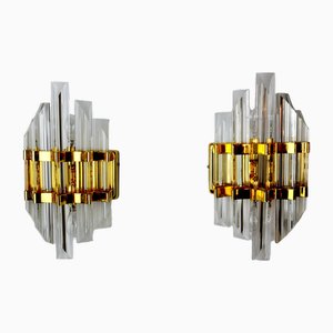 Italienische Venini Wandleuchten aus geschliffenem Glas, 1970, 2er Set