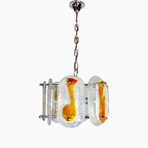 Lámpara de araña italiana vintage de vidrio esmerilado naranja de Mazzega, 1970
