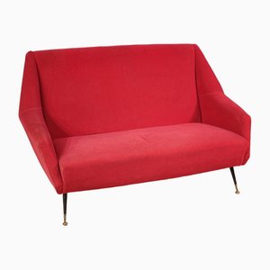 Sofá italiano de terciopelo rojo, años 60