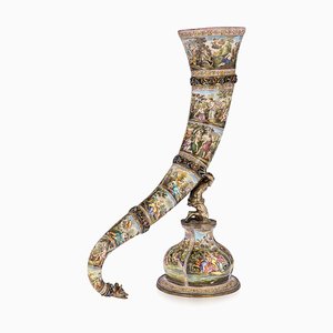 19th Century Austrian Silver Gilt and Enamel Hunting Horn by Karl Bank, 1890s