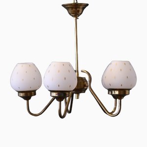 Five-Armed Ceiling Lamp in Brass with Glass Cups