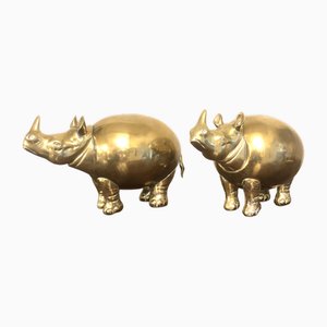 Brass Rhino Figurines in the style of Gabrilla Crespi, 1970s, Set of 2