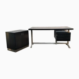 Small Metal and Wood Desk and Cabinet by Gianni Moscatelli for Formanova, 1960s, Set of 2