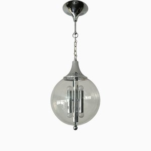 Italian Metal Pendant in Chromed Aluminum and Transparent Glass, 1970s