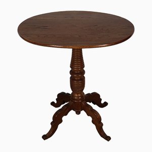 Small Oak and Walnut Pedestal Side Table