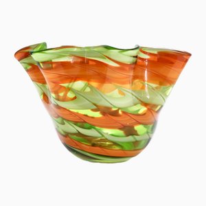 Italienische Vintage Vase aus Muranoglas in Grün & Orange von Fratelli Toso, 1980er