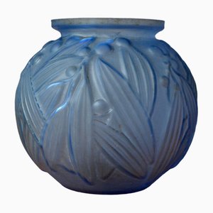 Blaue Vase aus Formgepresstem Glas, 1930er