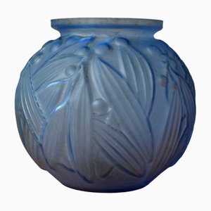 Vase en Verre Moulé Pressé Bleu, 1930s