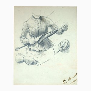 Paul Meyerheim, Estudio de torso y manos, siglo XIX, Lápiz
