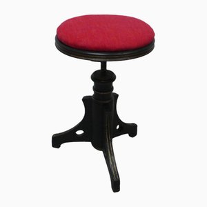 Victorian German Piano Workshop Stool in Red Upholstery