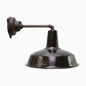 Vintage Industrial Dark Brown Enamel & Cast Iron Wall Lamp by Reluma, Belgium