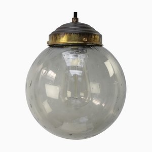 Lampada a sospensione vintage in vetro fumé e ottone, Olanda