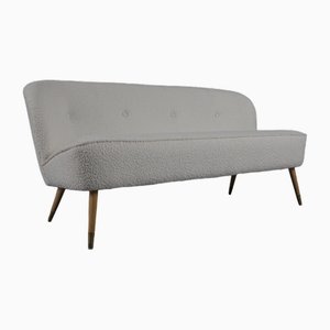 White Boucle Upholstery Fabric Cocktail Sofa, 1950s