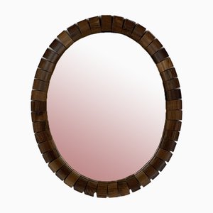 Specchio ovale Mid-Century in teak e palissandro, Danimarca, anni '60