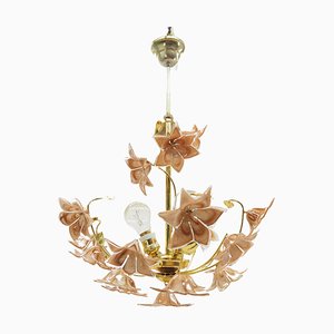 Mid-Century Flowers Chandelier in Glass and Brass, 1960s