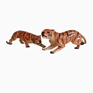 Große Vintage Tigerfiguren aus Keramik, 1950er, 2er Set