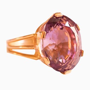 Vintage 18k Yellow Gold Cocktail Ring with Amethyst, 1960s