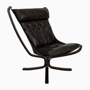 Vintage Falcon Chair mit hoher Rückenlehne aus dunkelbraunem Leder von Sigurd Resell