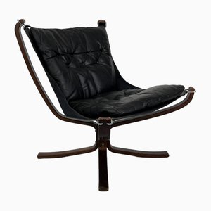 Mid-Century Falcon Chair aus schwarzem Leder mit niedriger Rückenlehne von Sigurd Resell