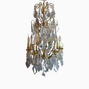 Large Baccarat Style Crystal and Brass Chandelier